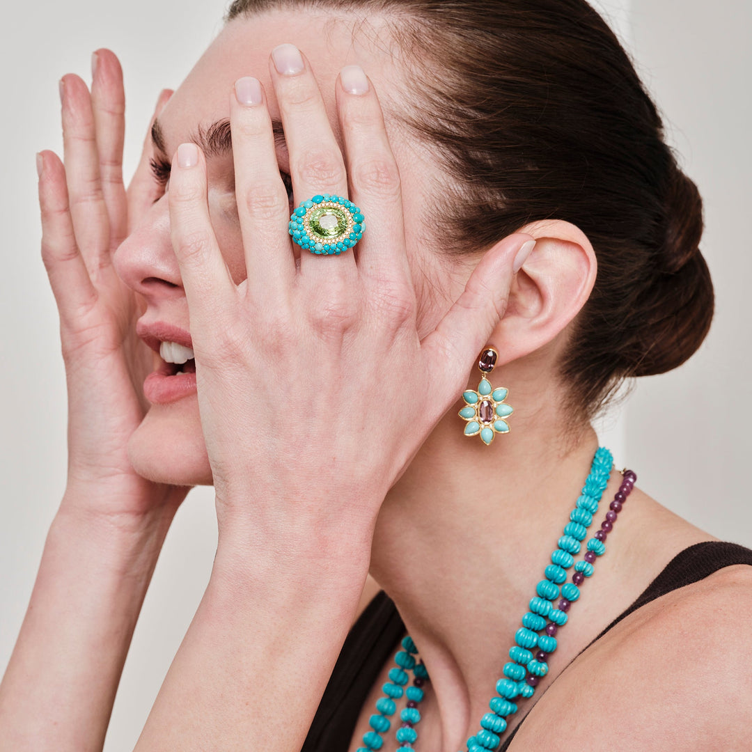Turquoise & Tourmaline Sea Foam Ring