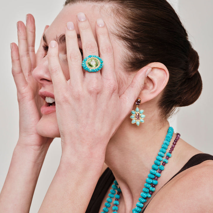 Turquoise & Tourmaline Sea Foam Ring