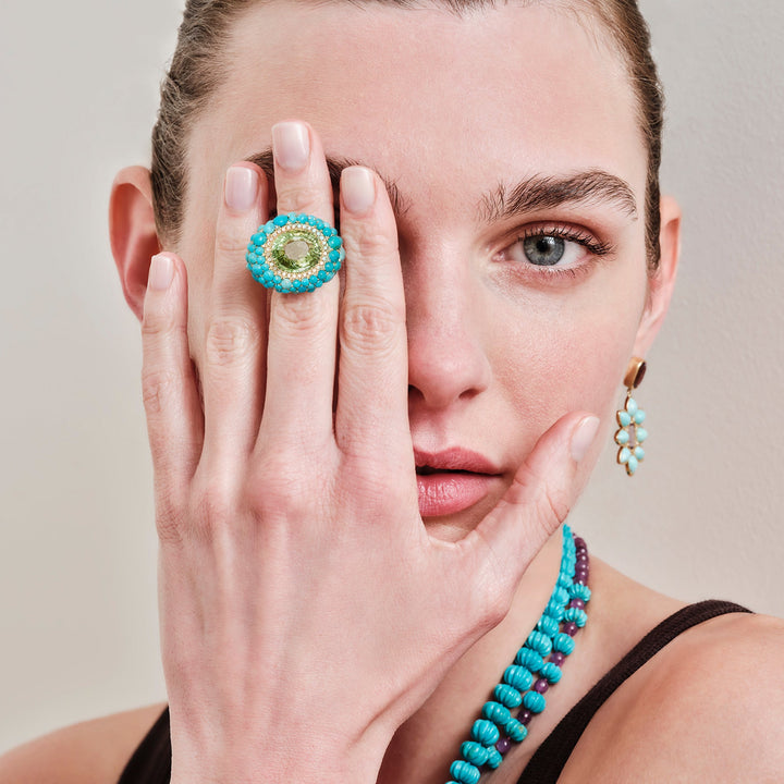 Turquoise & Tourmaline Sea Foam Ring