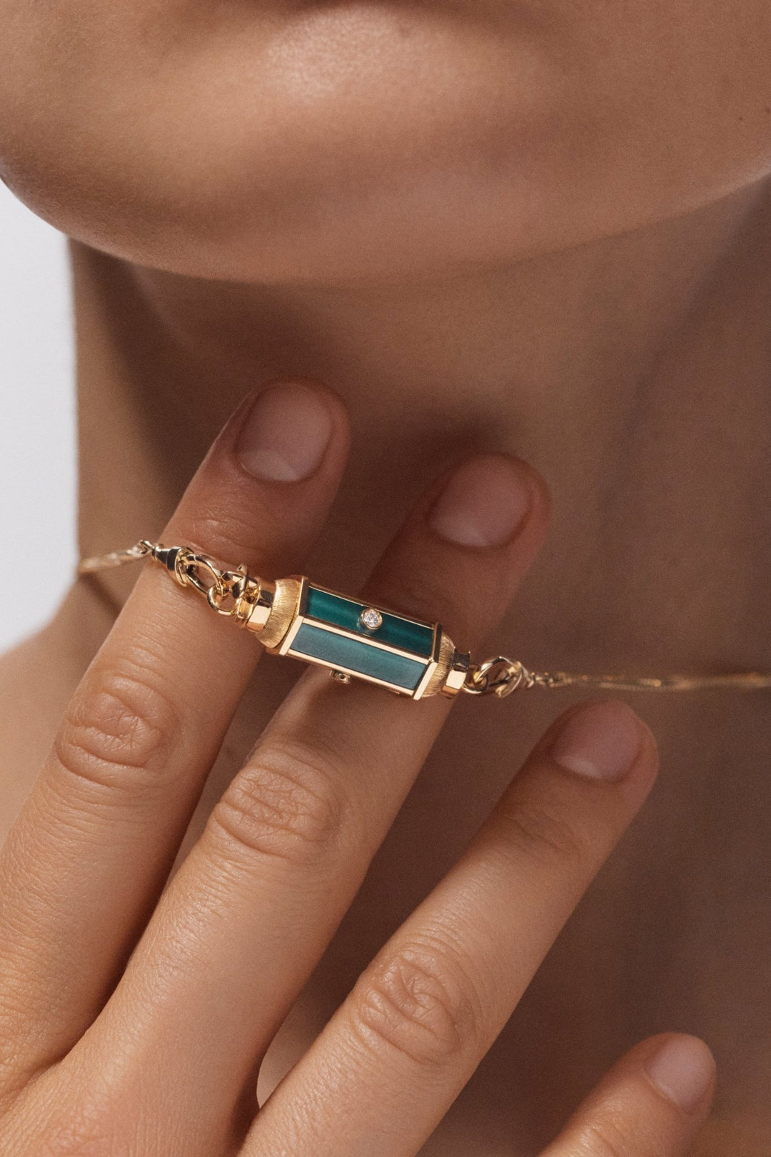 Malachite & Diamond Baby Locket (37cm) - Marie Lichtenberg - Ileana Makri