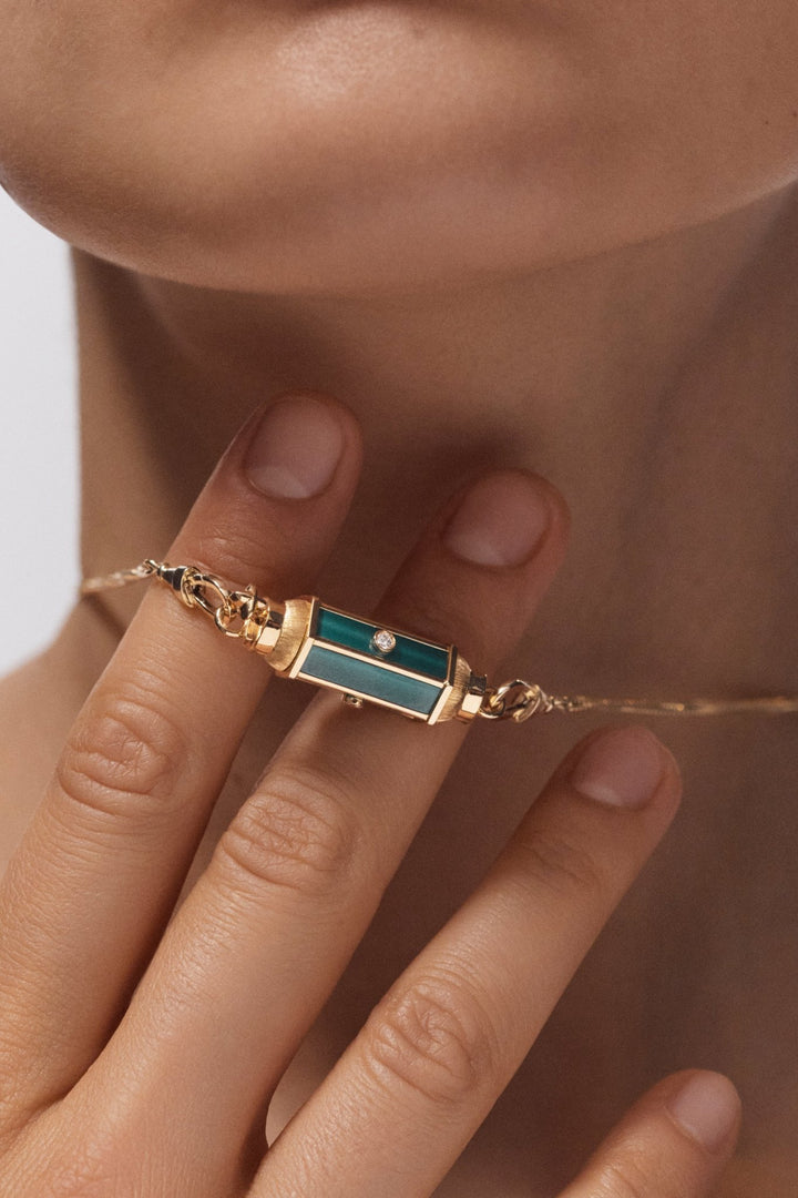Malachite & Diamond Baby Locket (37cm) - Marie Lichtenberg - Ileana Makri