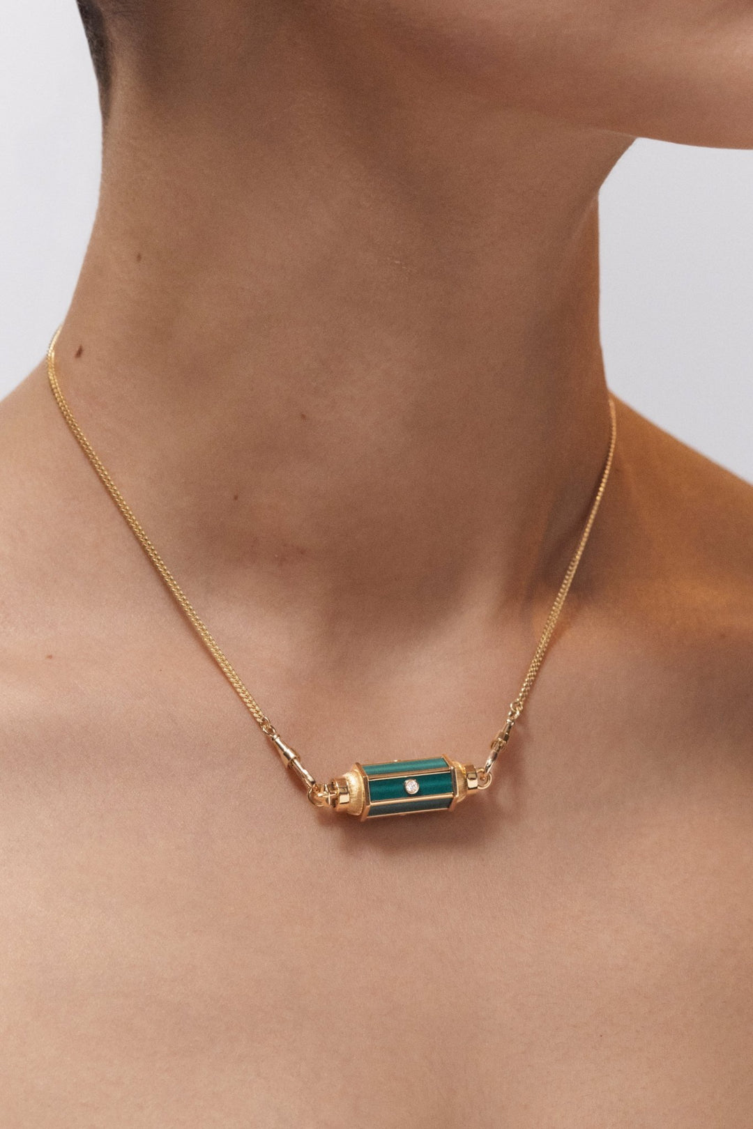 Malachite & Diamond Baby Locket (37cm) - Marie Lichtenberg - Ileana Makri