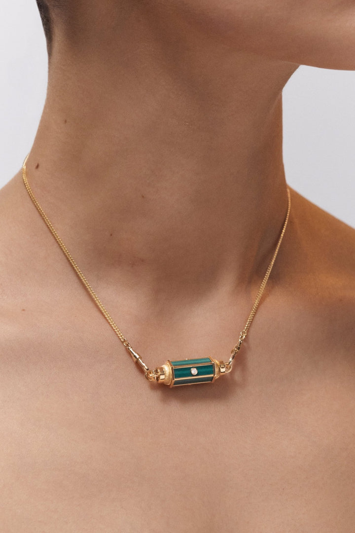 Malachite & Diamond Baby Locket (37cm) - Marie Lichtenberg - Ileana Makri
