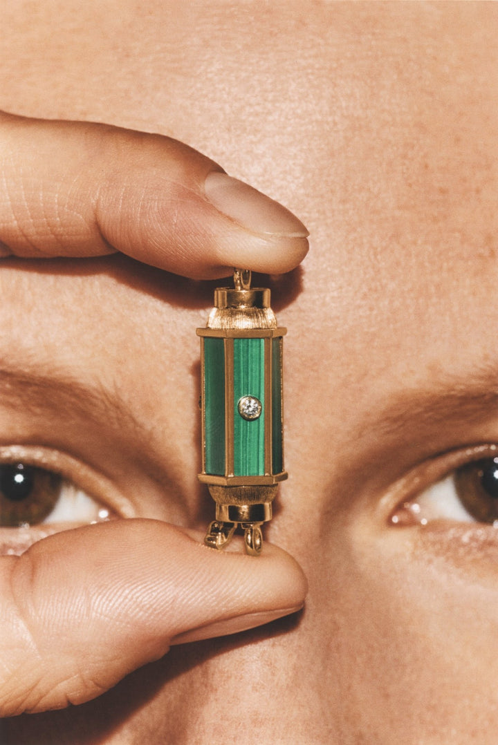Malachite & Diamond Baby Locket (37cm) - Marie Lichtenberg - Ileana Makri