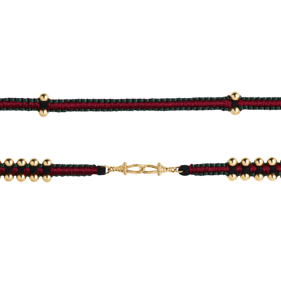 Ica Polished Gold Beads Burgundy and Green Necklace (35cm)