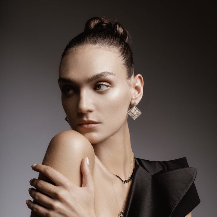 Medium Tile Pavé Curtain Earrings Y - D - Tile - Ileana Makri