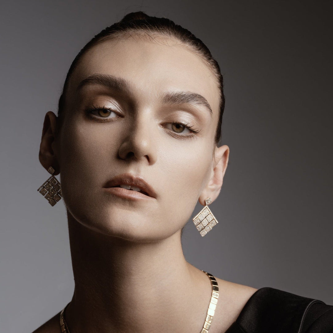 Medium Tile Pavé Curtain Earrings Y - D - Tile - Ileana Makri