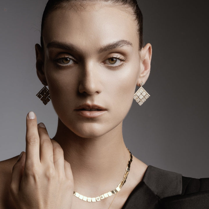 Medium Tile Pavé Curtain Earrings Y - D - Tile - Ileana Makri