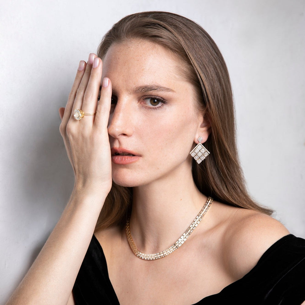 Medium Tile Pavé Curtain Earrings Y - D - Tile - Ileana Makri