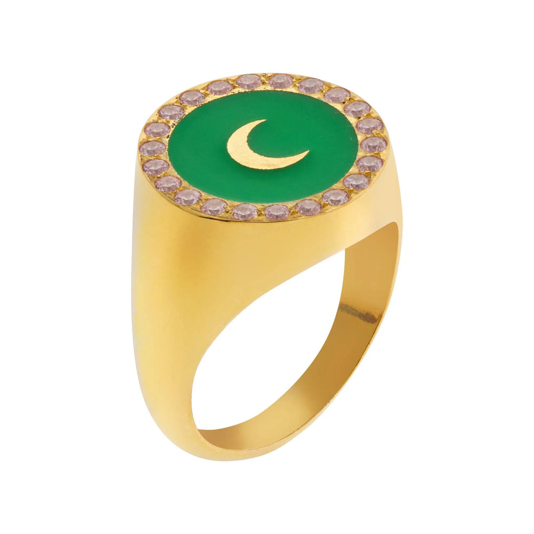 Moon Enamel Chevalier Ring Green Pink - Eye M Neon Rocks - Ileana Makri store