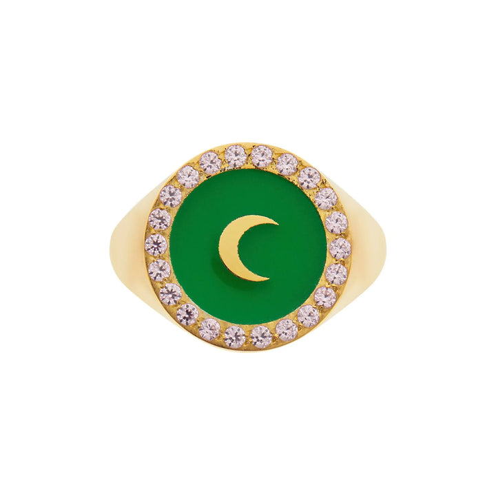 Moon Enamel Chevalier Ring Green Pink - Eye M Neon Rocks - Ileana Makri store