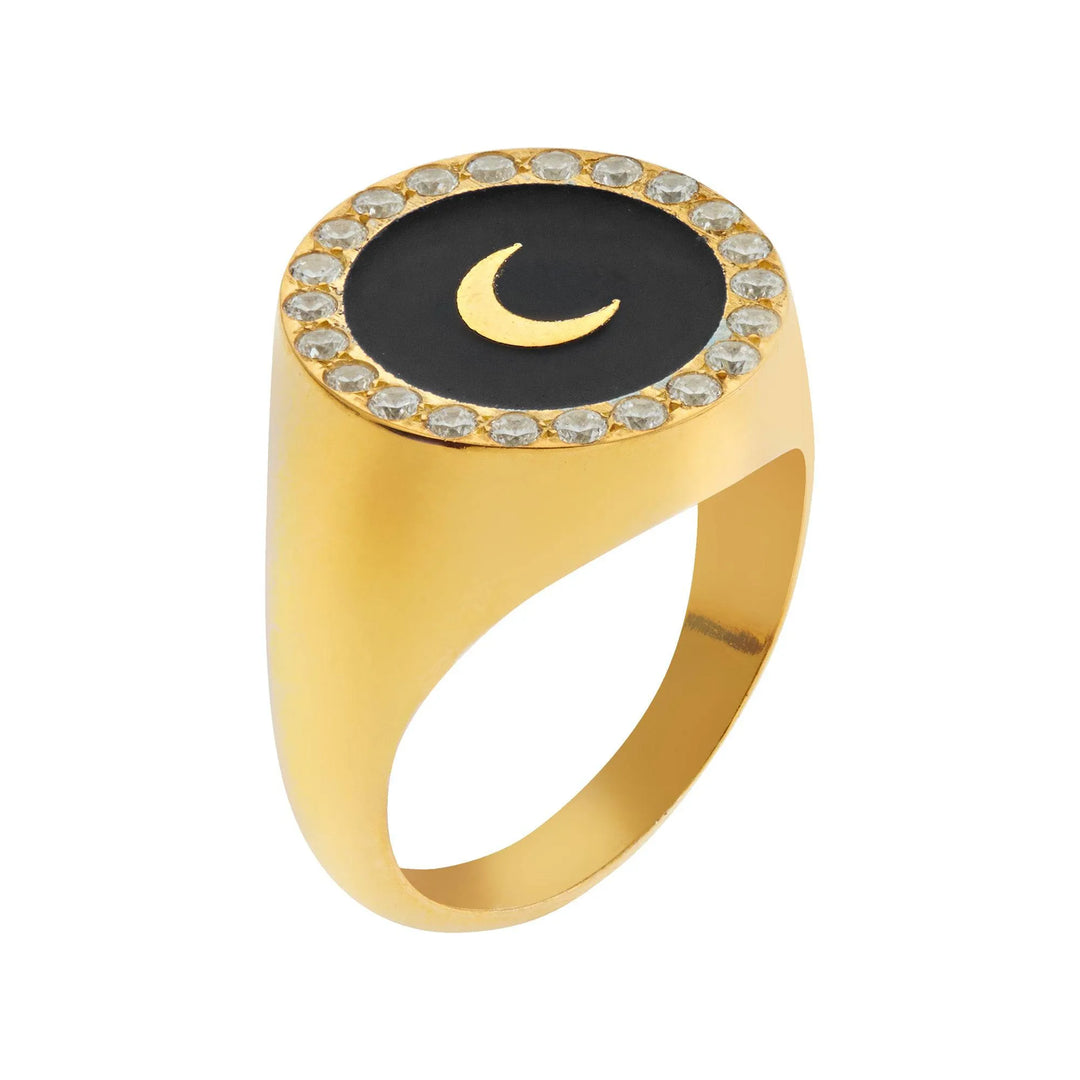 Moon Enamel Crystal Chevalier Ring - Eye M Neon Rocks - Ileana Makri store