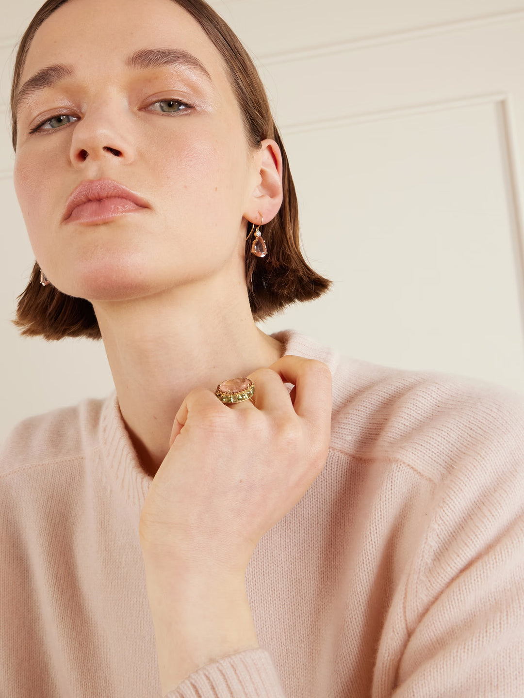 Single Diamond Crown Drops Morganite - Ileana Makri