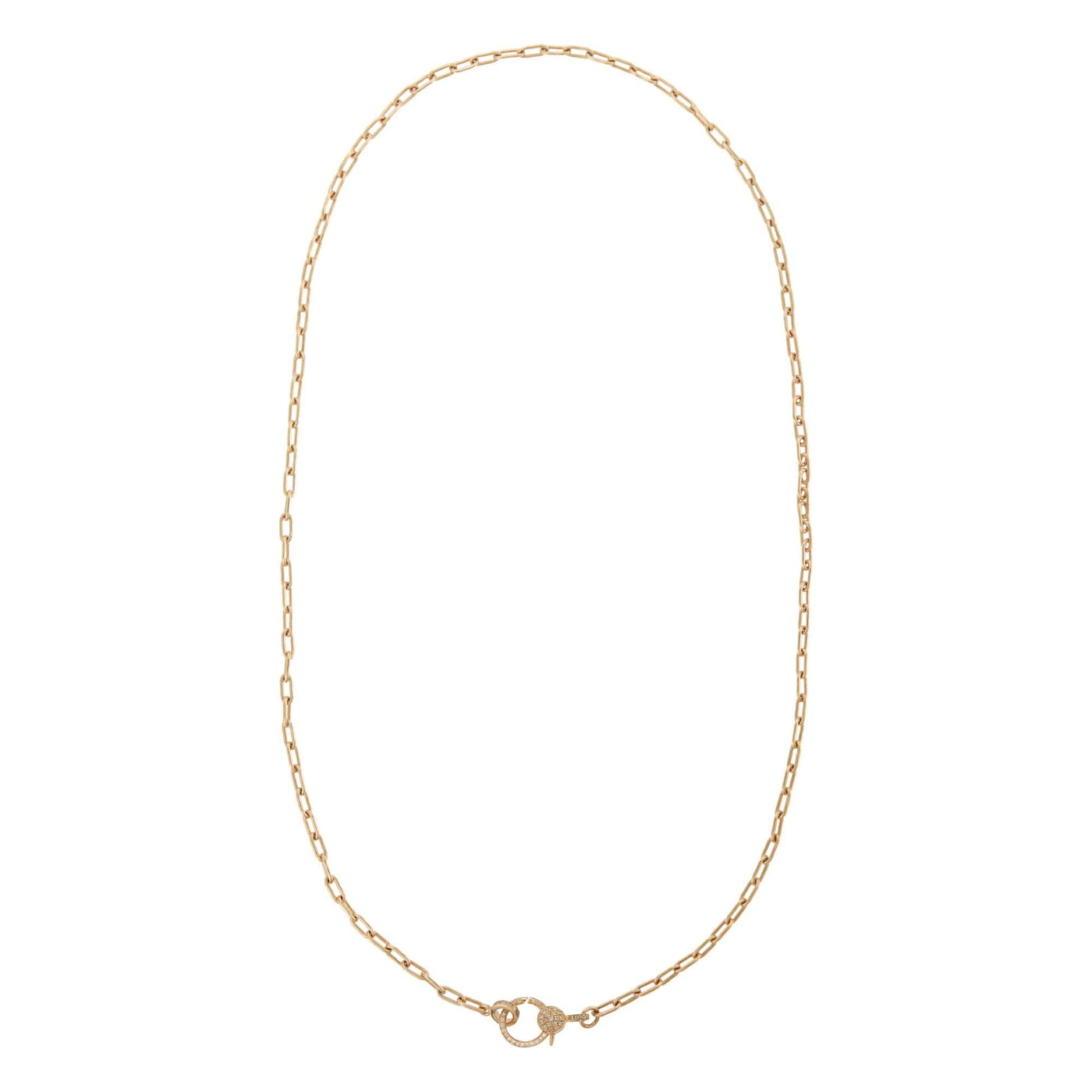 Yellow Gold Small Oblong Lock Chain with Diamond Lock Necklace | Ileana Makri