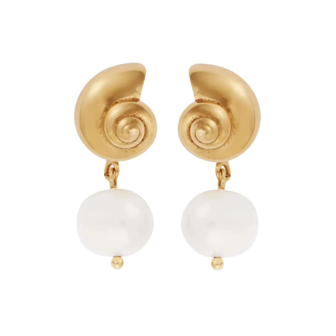 Nautilus Shell Pearl Studs BR - SLV - YP - Eye M Sea Treasures - Ileana Makri