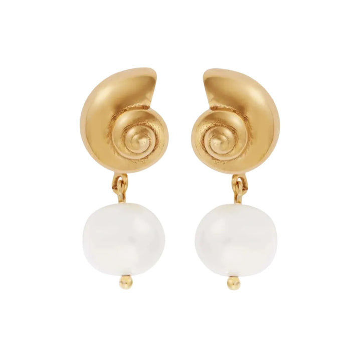 Nautilus Shell Pearl Studs BR - SLV - YP - Eye M Sea Treasures - Ileana Makri