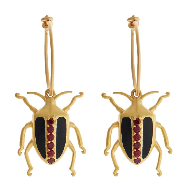 Neon Leaf Beetle Hoops Black Red - Eye M Jungle - Ileana Makri store