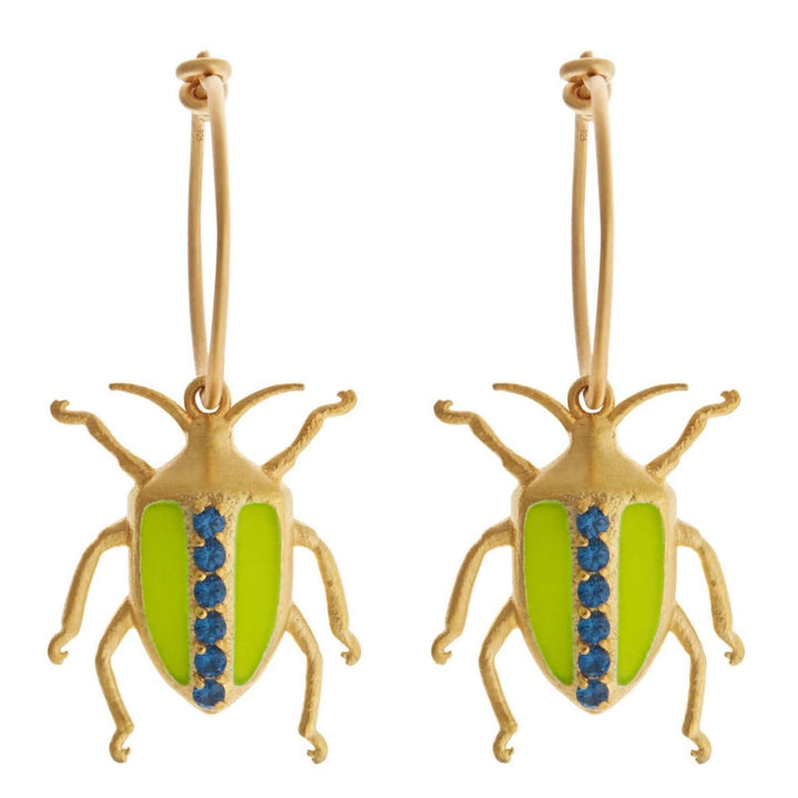 Neon Leaf Beetle Hoops Yellow Blue - Eye M Jungle - Ileana Makri