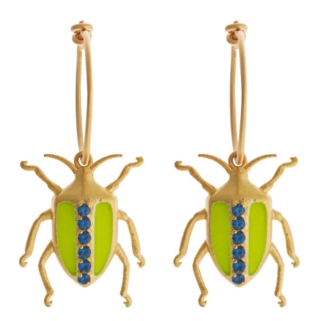 Neon Leaf Beetle Hoops Yellow Blue - Eye M Jungle - Ileana Makri store