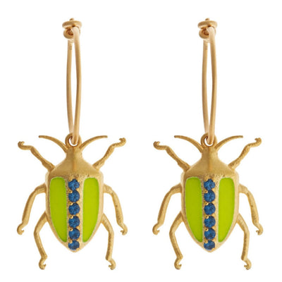 Neon Leaf Beetle Hoops Yellow Blue - Eye M Jungle - Ileana Makri store