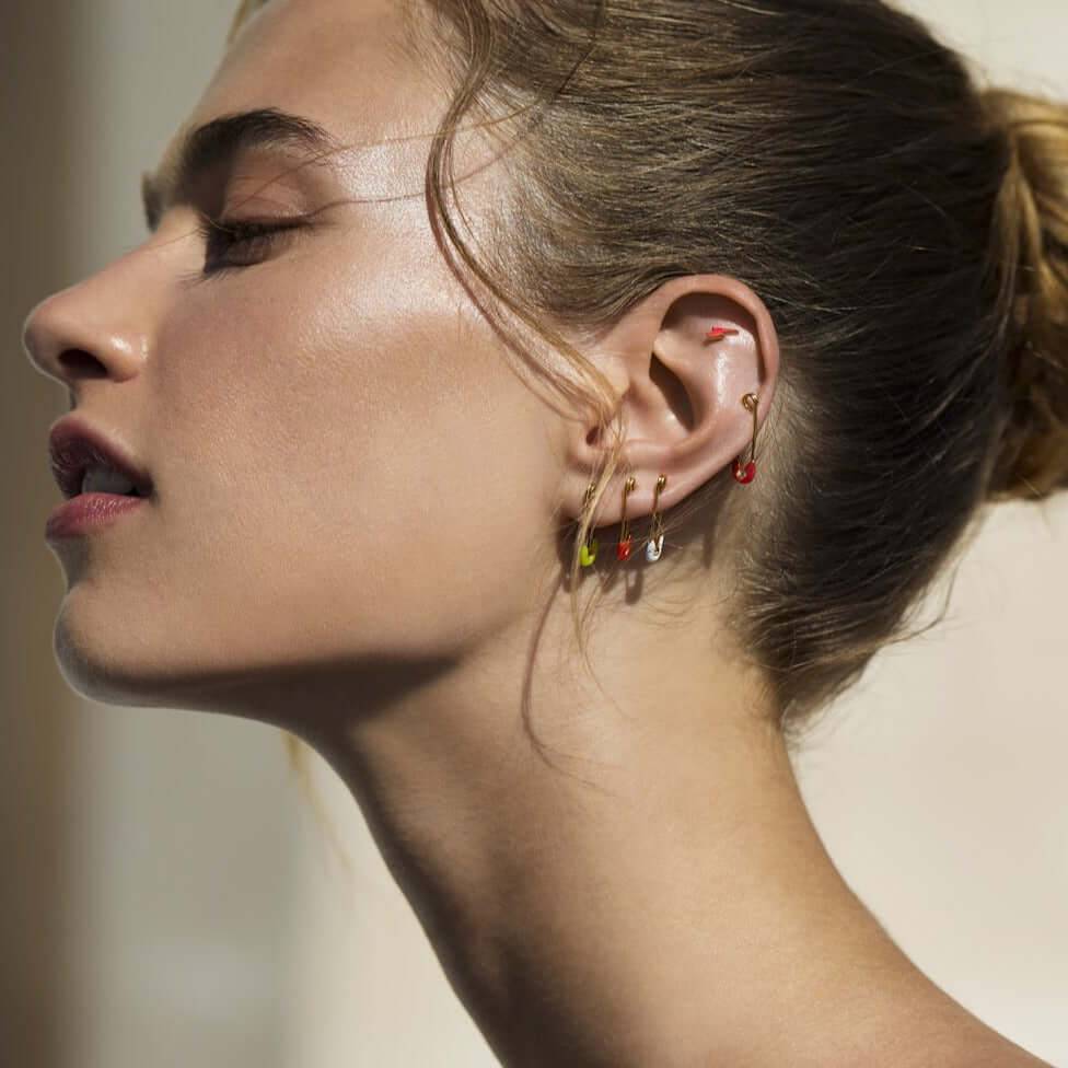 Neon Pink Enamel Safety Pin Earring - Eye M Safety Pins - Ileana Makri