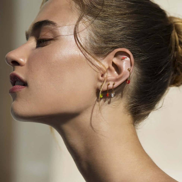 Neon White Enamel Safety Pin Earring - Eye M Safety Pins - Ileana Makri