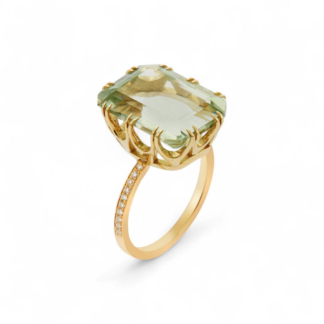 Oblong Crown Solitaire Green Amethyst - Crown - Ileana Makri