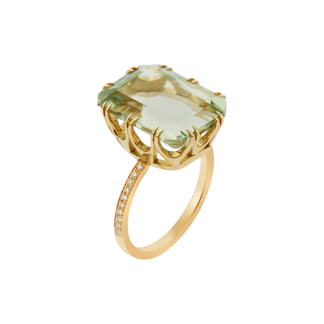 Oblong Crown Solitaire Green Amethyst - Crown - Ileana Makri