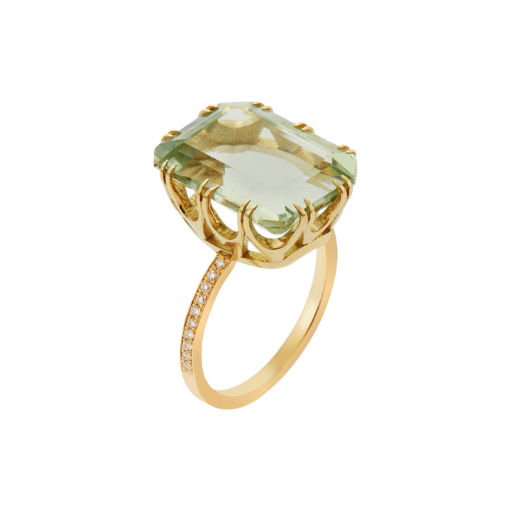 Oblong Crown Solitaire Green Amethyst - Crown - Ileana Makri