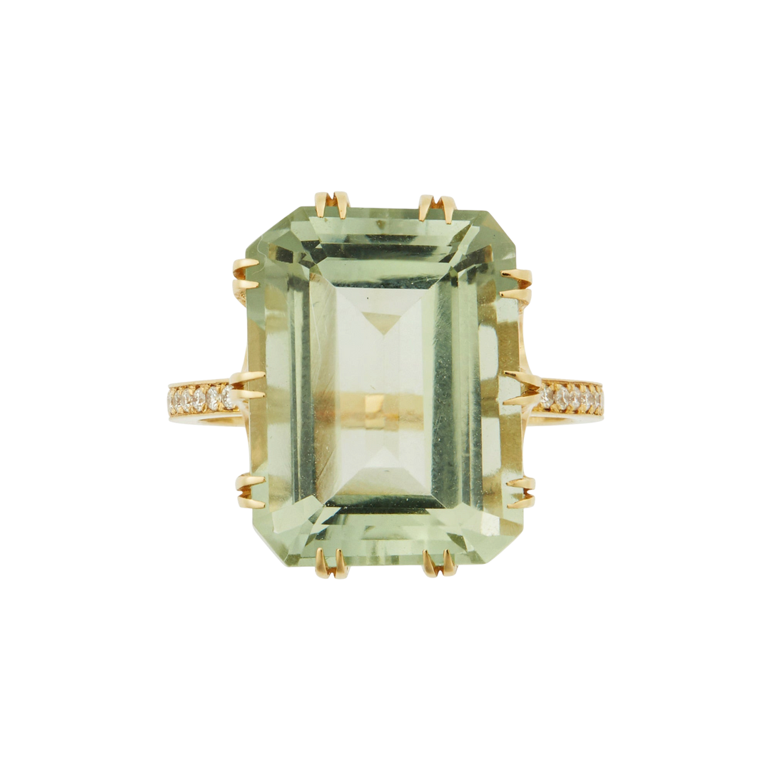 Oblong Crown Solitaire Green Amethyst - Crown - Ileana Makri