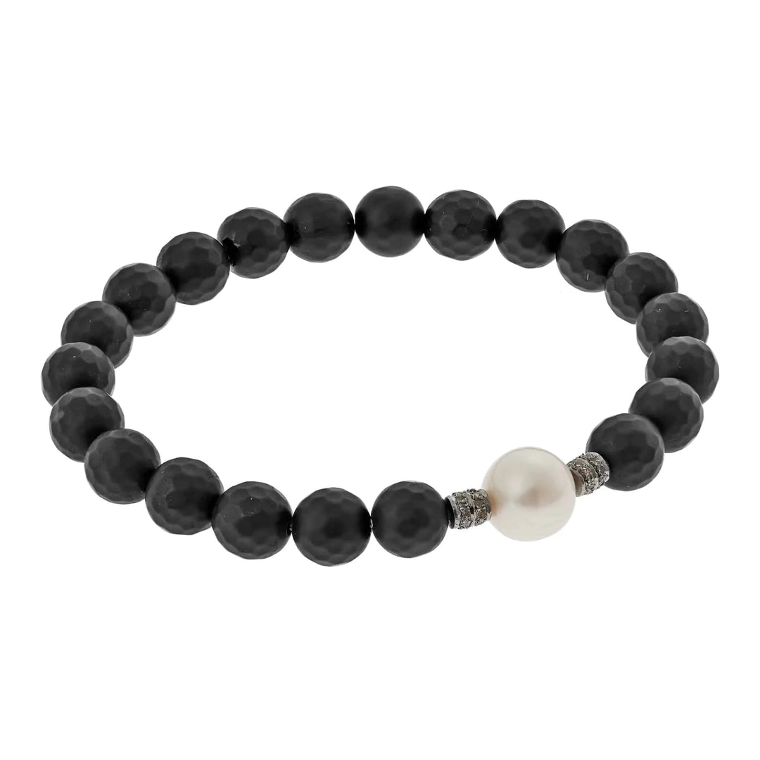 Onyx & White Pearl Bracelet 44 - Globetrotter - Ileana Makri