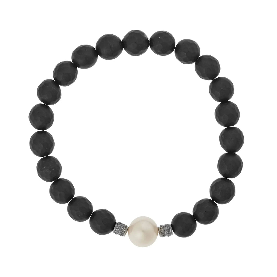 Onyx & White Pearl Bracelet 44 - Globetrotter - Ileana Makri