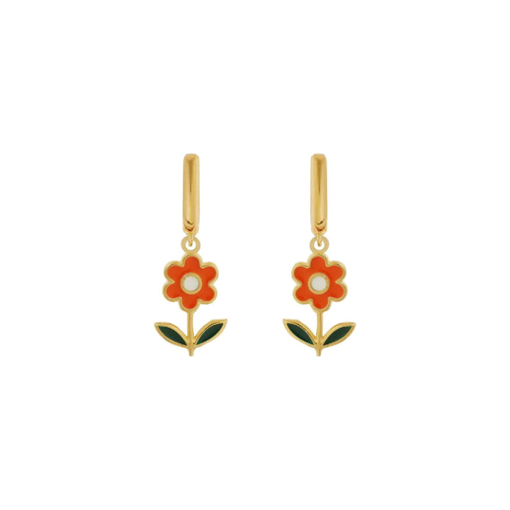 Orange Daisy Midi Hoop Earrings - Eye M Flower Power - Ileana Makri