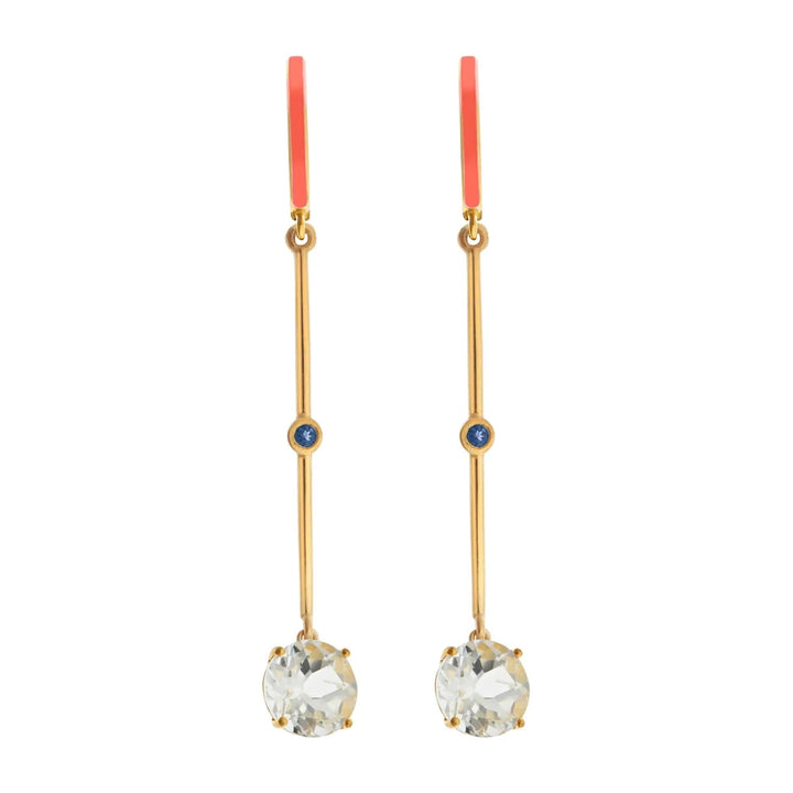 Orange Enamel White Topaz Long Hoops - Eye M Neon Rocks - Ileana Makri