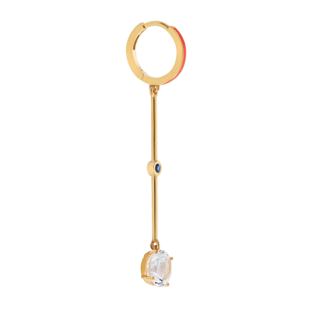 Orange Enamel White Topaz Long Hoops - Eye M Neon Rocks - Ileana Makri