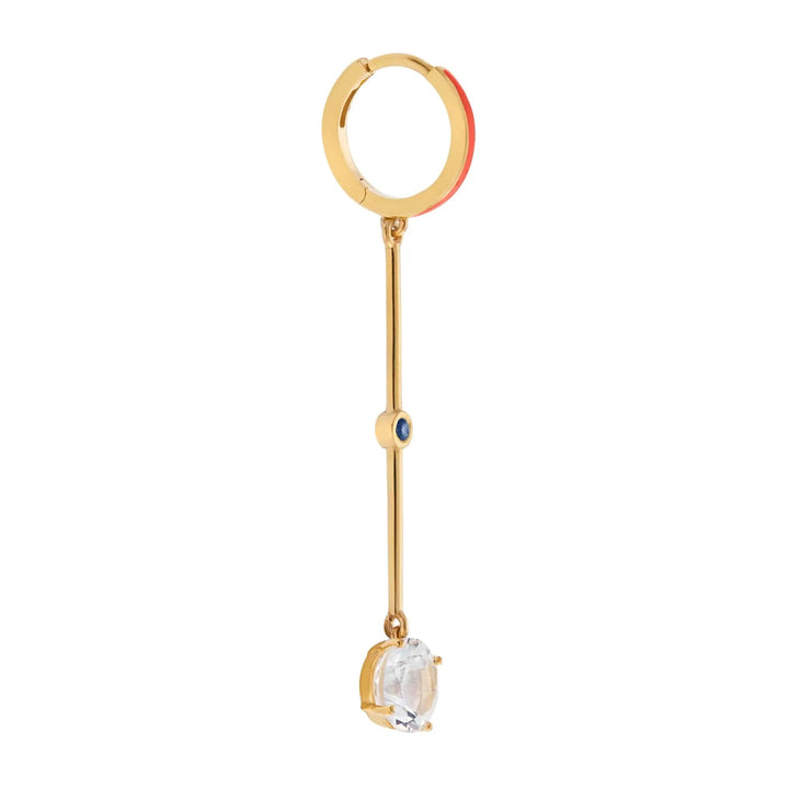 Orange Enamel White Topaz Long Hoops - Eye M Neon Rocks - Ileana Makri
