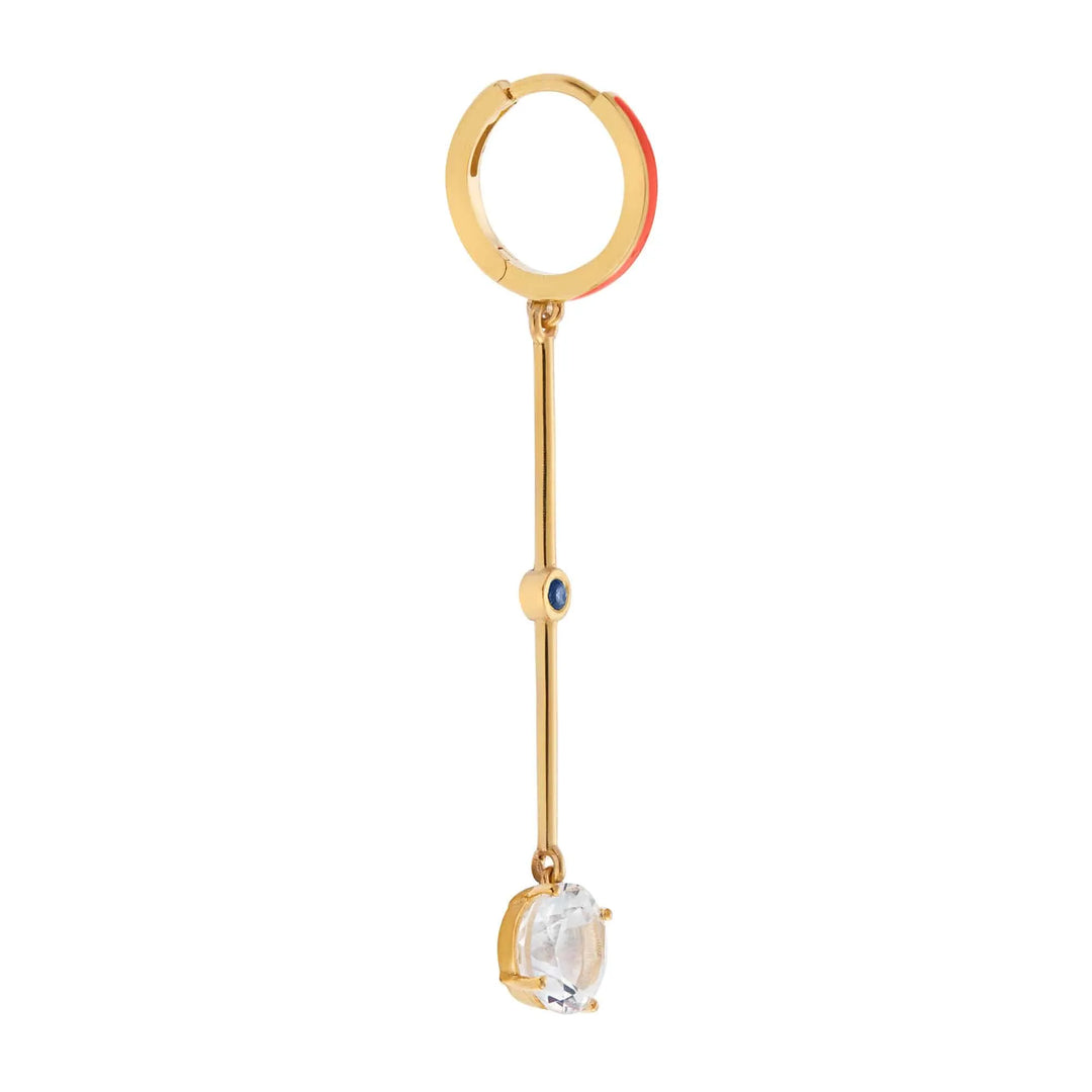 Orange Enamel White Topaz Long Hoops - Eye M Neon Rocks - Ileana Makri store