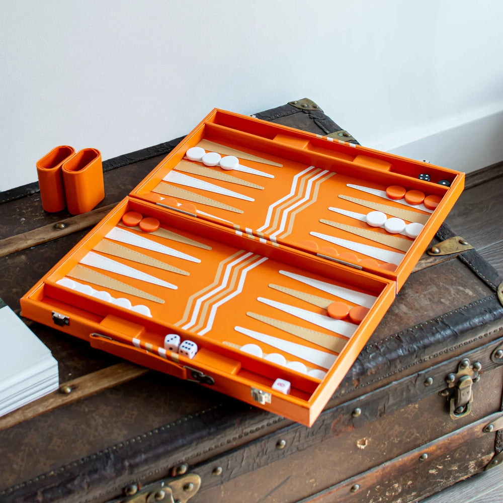 Orange Leather Backgammon - MaisonGames - Ileana Makri