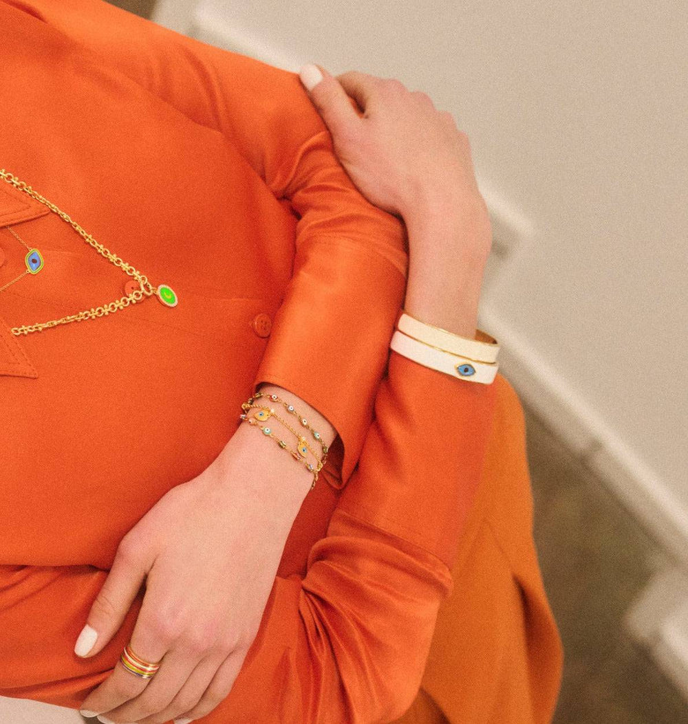 Oval Eye White Enamel Cuff - Eye M Eyes - Ileana Makri store