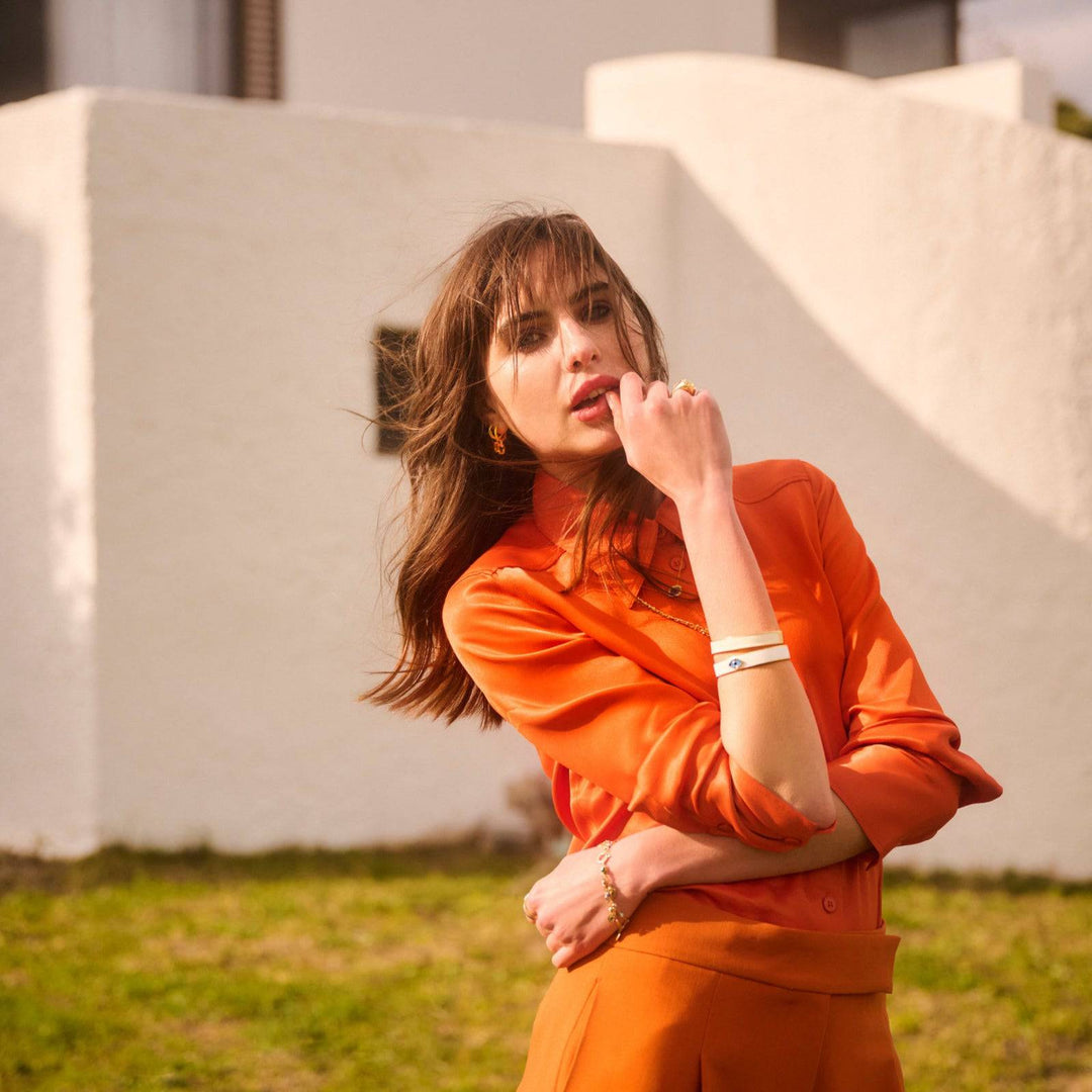 Oval Eye White Enamel Cuff - Eye M Eyes - Ileana Makri store