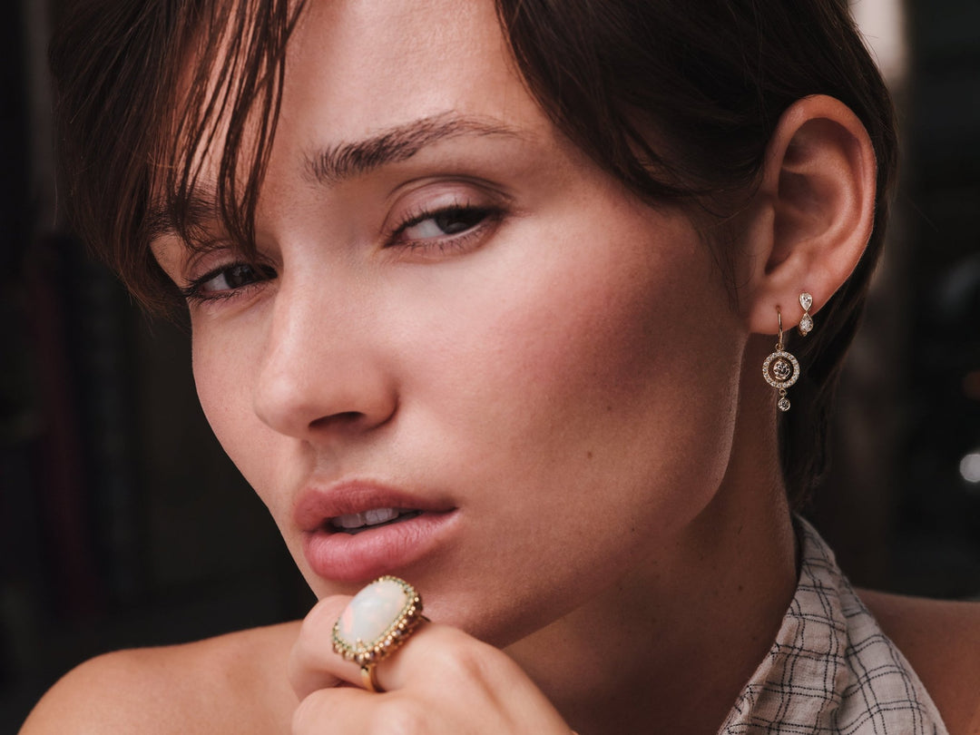 Pear Emerald Huggie Hoops Y - Em - Classic - Ileana Makri