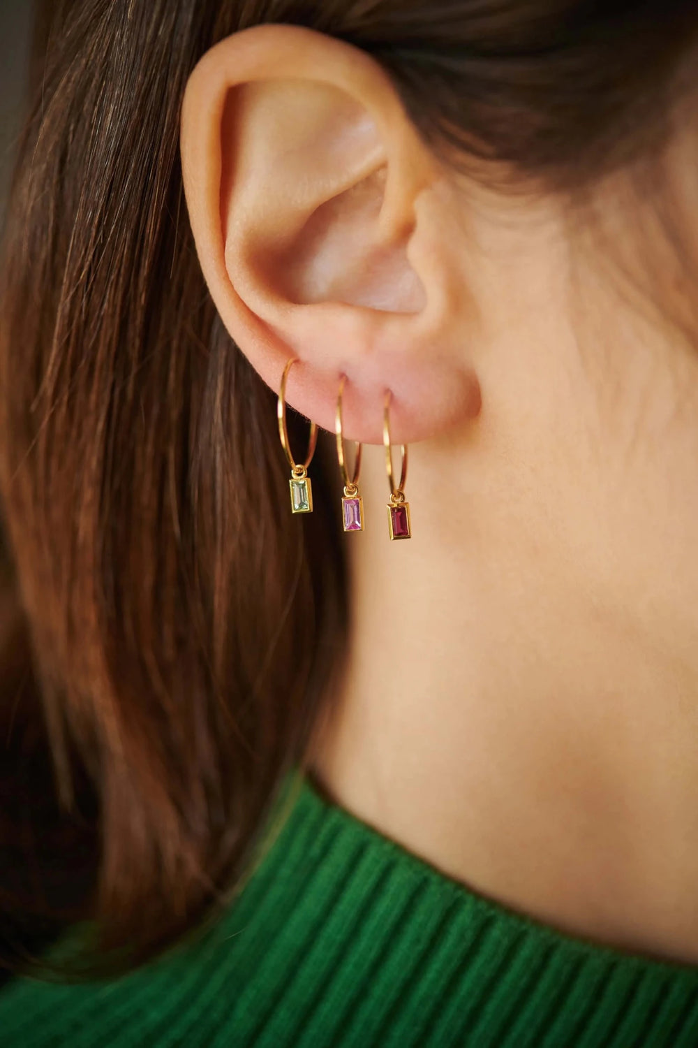 Pink Baguette Sapphire Hoops - Eye M Neon Rocks - Ileana Makri