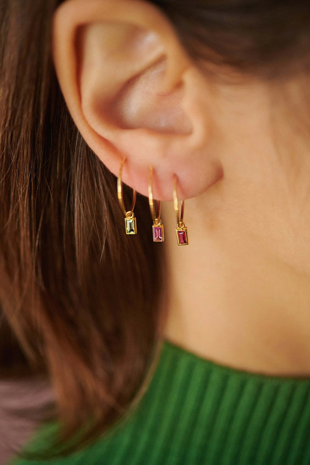 Pink Baguette Sapphire Hoops - Eye M Neon Rocks - Ileana Makri store