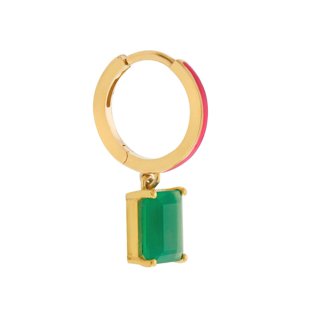 Pink Enamel Green Agate Hoops - Eye M Neon Rocks - Ileana Makri
