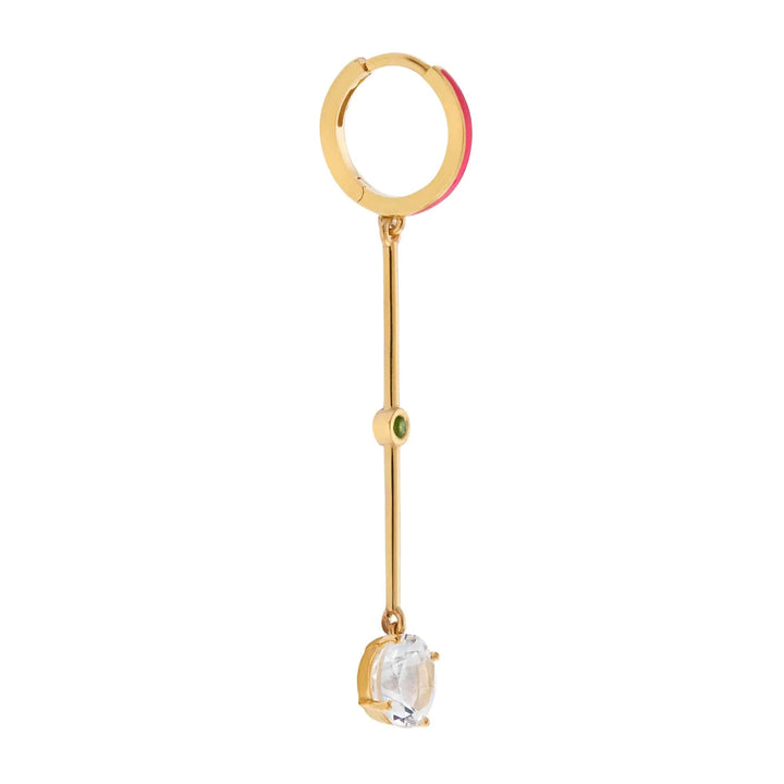 Pink Enamel White Topaz Long Hoops - Eye M Neon Rocks - Ileana Makri
