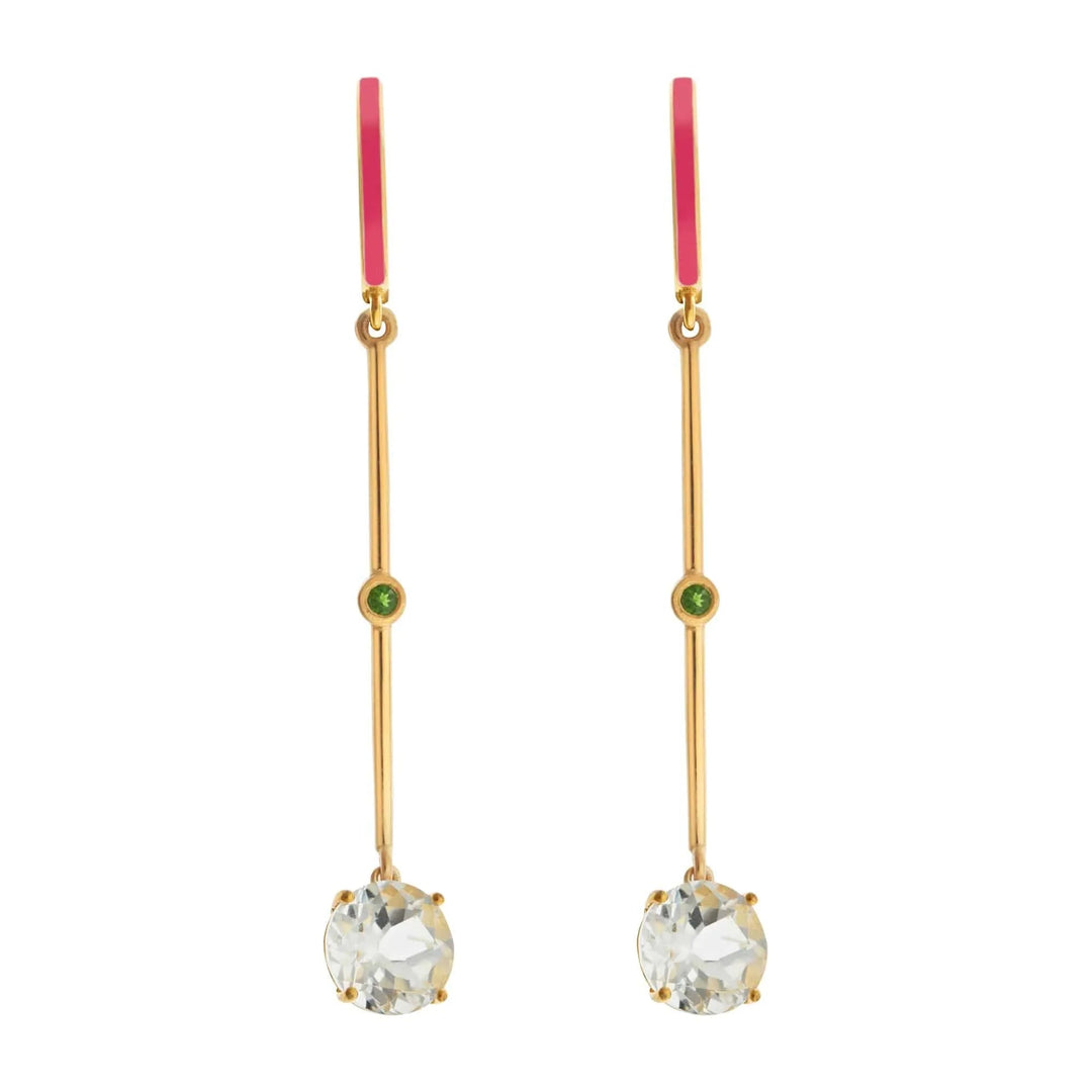 Pink Enamel White Topaz Long Hoops - Eye M Neon Rocks - Ileana Makri