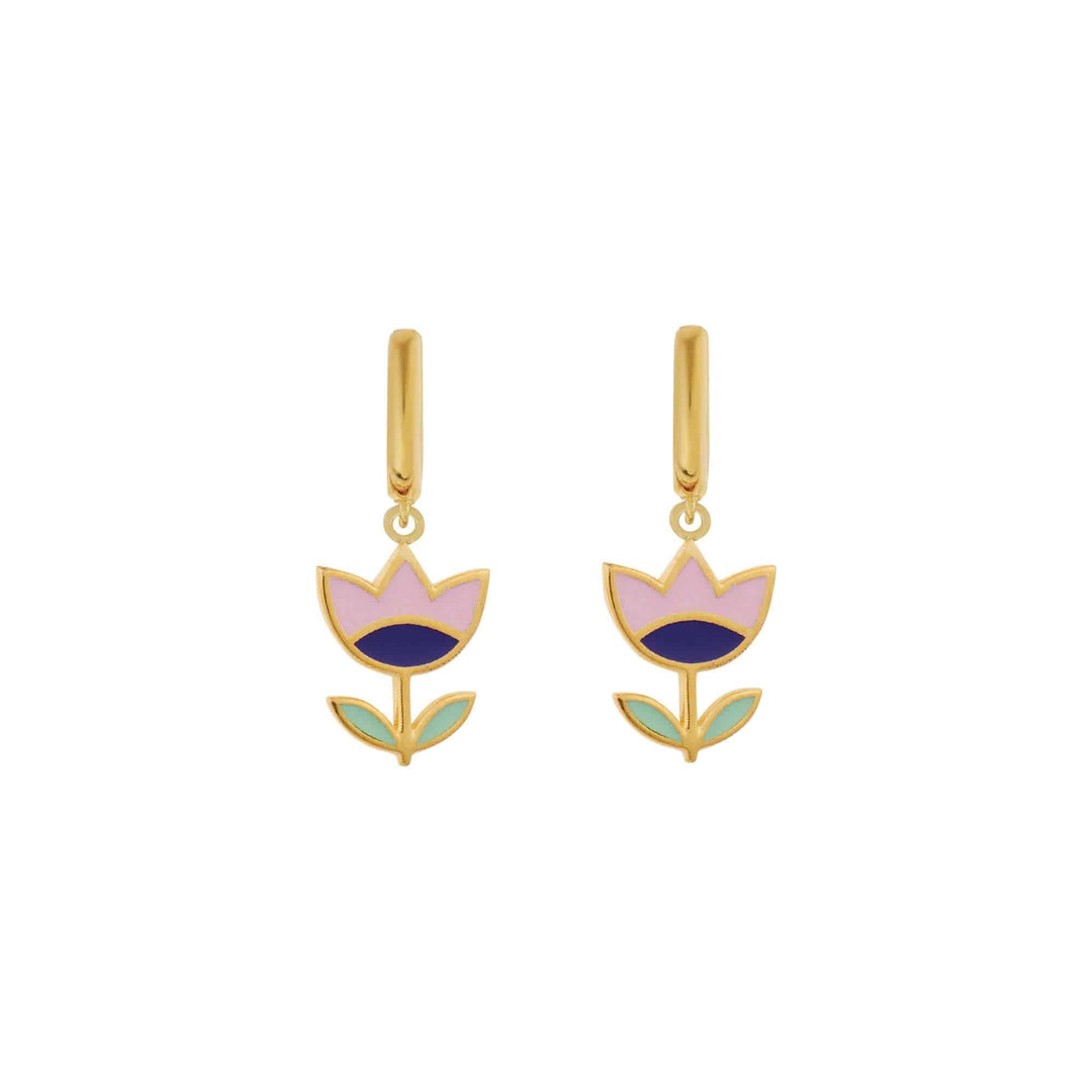 Pink Happy Flower Midi Hoop Earrings - Eye M Flower Power - Ileana Makri