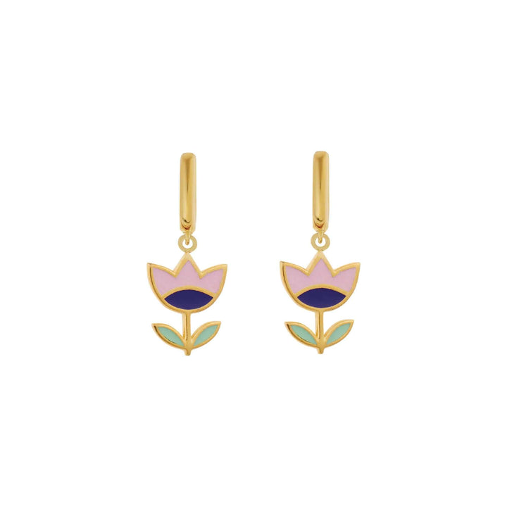 Pink Happy Flower Midi Hoop Earrings - Eye M Flower Power - Ileana Makri