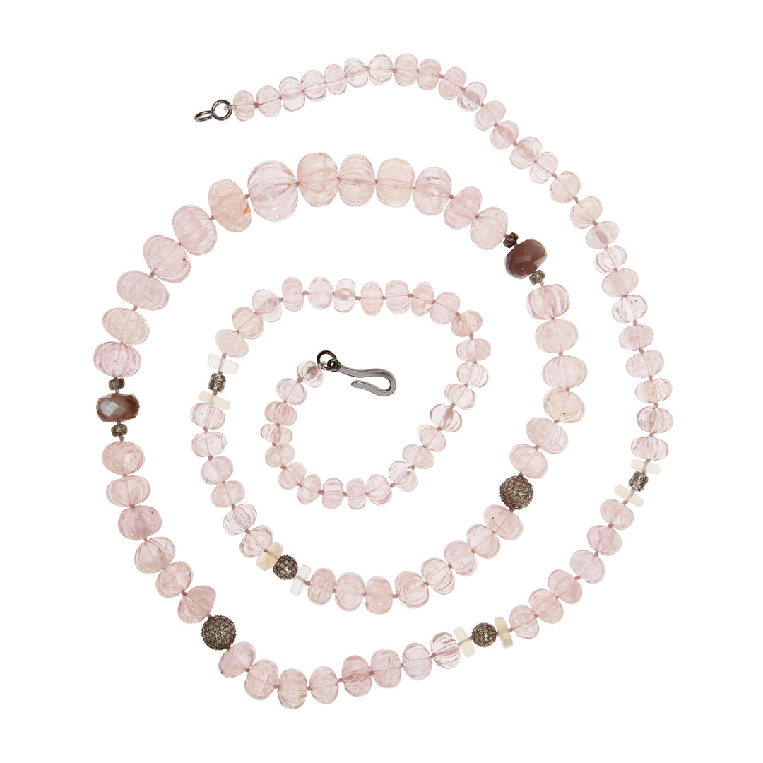 Pink Morganite Beaded Necklace (90cm) - Globetrotter - Ileana Makri