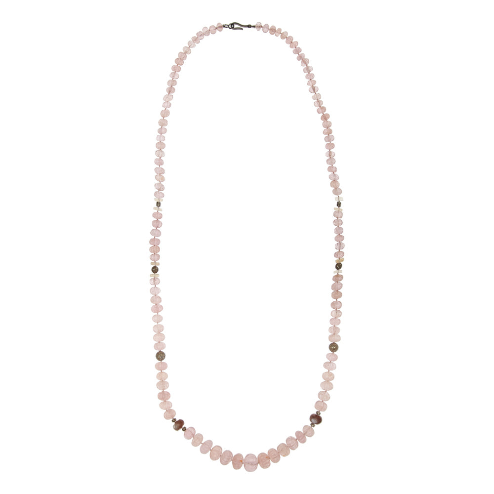 Pink Morganite Beaded Necklace (90cm) - Globetrotter - Ileana Makri